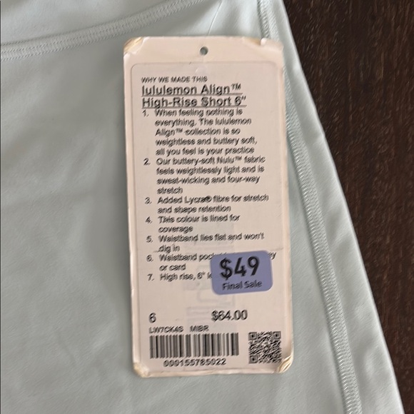lululemon athletica High Waist Align Blue Shorts Sz 6 NWT - Picture 2 of 5